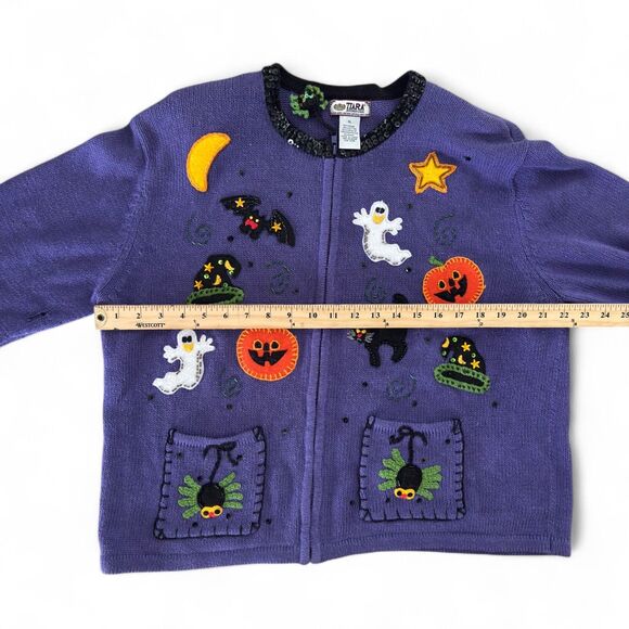 Vintage Tiara International Halloween Sweater Women's XL Purple Zip Cardigan - Picture 6 of 7
